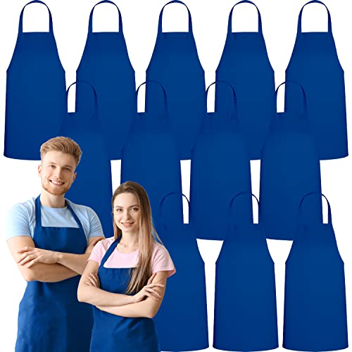 GREEN LIFESTYLE 12 Pack Professional Chef Apron – Grilling Aprons for Men, Waterproof Cooking Apron for BBQ, Work or Restaurant Use, Kitchen Aprons for Women – Royal Blue, No Pockets - color: Royal Blue, size: Pack of 12, No Pocket