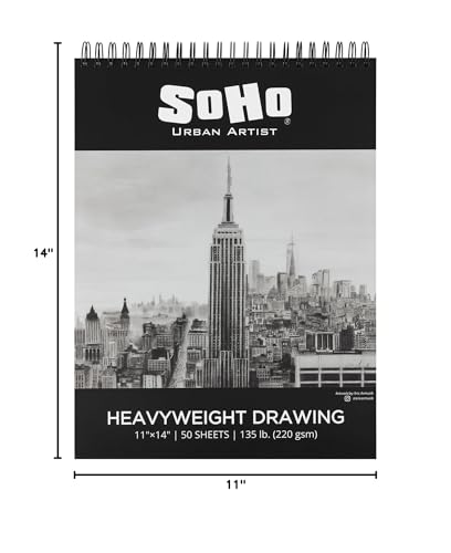 SoHo Urban Artist Hardcover Drawing Pad 11x14-135 lb. (220gsm), 50 Sheets, Drawing Paper Pads for Artists, Travel, Illustrations, & More - size: 11"x14"