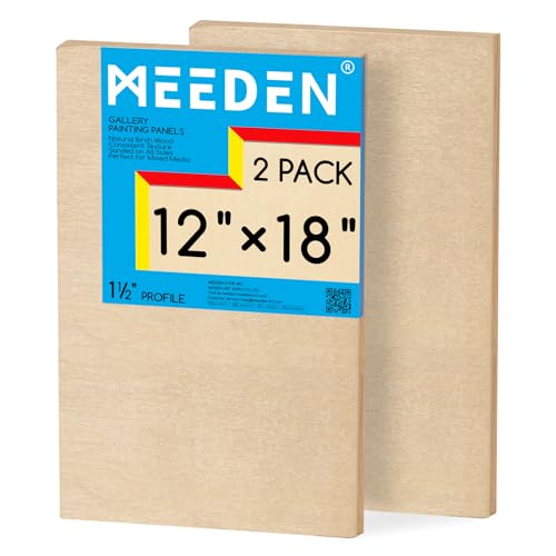 MEEDEN Unfinished Wood Canvas Board: 1-1/2" Deep 12x18” Wooden Canvas Panel Pack of 2 - Blank Cradled Wood Art Board for Painting - size: 12"x18"- 2 Pack