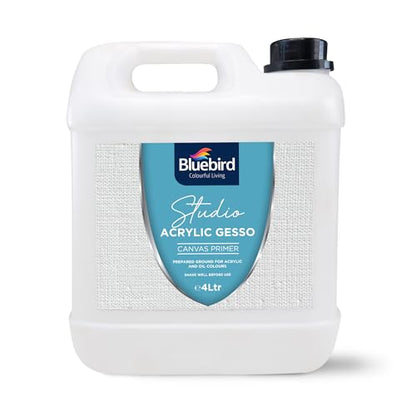 BLUEBIRD Studio Acrylic Gesso - Liquid Gesso Primer for Arylic Painting, Surface Prep Medium (White, 135.2 Fl Oz)