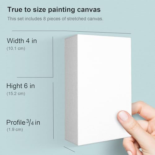 PHOENIX 4x6 Inch 8 Pack Artist Canvas - Small Stretched Canvases for Painting - 3/4 Inch Profile, 100% Cotton 11 Oz. Gesso Primed White Blank Professional Canvas Oil & Acrylic Paints - size: 4"x6", style: Traditional