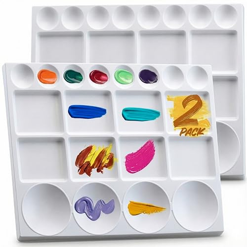 DUGATO 20-Well Plastic Paint Palette, 2-Pack Mixing Tray, 10 x 13 in | Lightweight Plastic Tray, Easy to Clean, Works with Acrylic, Oil, Watercolor & Gouache - color: Rectangular - 20 Wells