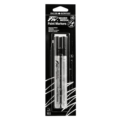 FW Mixed Media Paint Markers - Two Empty Markers with 1-2 mm Round Paint Marker Nibs - Empty Paint Pen 2-Pack with Extra Nibs for Liquid Media - Small Barrel Refillable Paint Pens for Bold Lines - style: 1-2MM Round, Marker