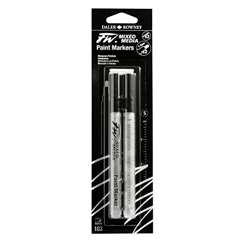 FW Mixed Media Paint Markers - Two Empty Markers with 1-2 mm Round Paint Marker Nibs - Empty Paint Pen 2-Pack with Extra Nibs for Liquid Media - Small Barrel Refillable Paint Pens for Bold Lines - style: 1-2MM Round, Marker