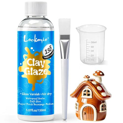 5.1FL OZ Air Dry Clay Glaze, High Gloss Varnish, Protective Sealant to Prevent Cracking & Scratching While Providing a Gloss Glaze Effect - for Ceramics, Wood, Acrylic Painting and Crafts (Gloss)