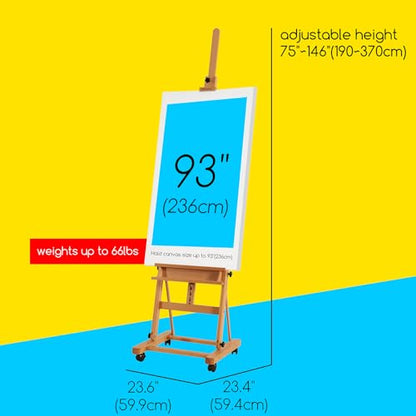MEEDEN Studio Easel for Painting: Large H Frame Beech Wood Easel Adjustable 75" to 146" H and MEEDEN Titanium White Acrylic Paint 1L