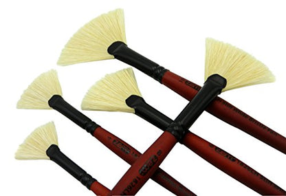 ZEM Brush Long Handle Stiff White Chungking Hog Bristle Fan Brush Set