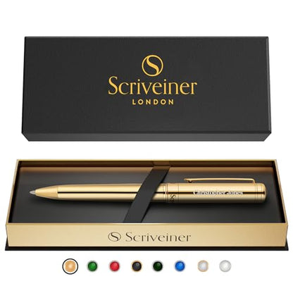 Scriveiner Personalized Gold Ballpoint Pen - Stunning Luxury Pen, Real Gold Plating, Schmidt Ink Refill, Best Engraved Ball Point Gift Set for Men & Women, Custom Name Engraving - color: 9. Gold (Personalized)