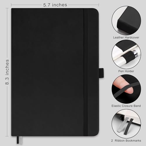 AHGXG Blank Journal Notebook, 160 Pages, A5 Medium Size (5.7'' x 8.3''), 120 GSM Thick Paper, Leather Hardcover, for Sketching, Drawing, Painting (Black) - color: Black, style: Unlined