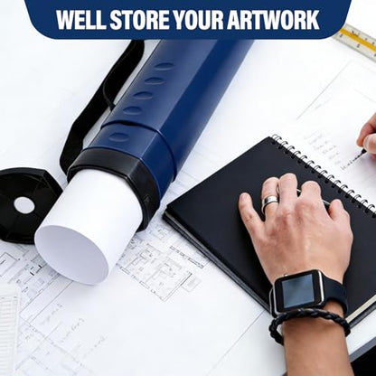 DEWEL Adjustable Poster Tube 24.5"-42", Waterproof Plastic Document Storage Tube Telescoping Carrying Case, Light Resistant Drawing Tube Painting Picture Tube Holder (Dark Blue-Large Size) - color: Dark Blue (Polygon), size: Large