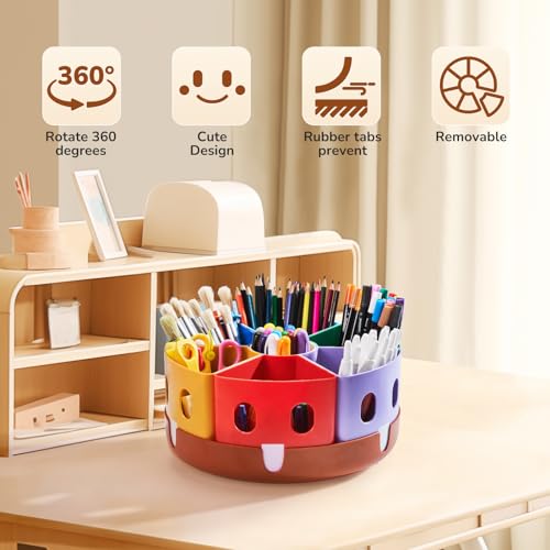 GAMENOTE Rotating Art Supplies Organizer - Lazy Susan Office School Supply for Kids Desk Organization and Storage Homeschool Craft Caddy Classroom Organization (Large) - size: Large, 11"d x 5"h