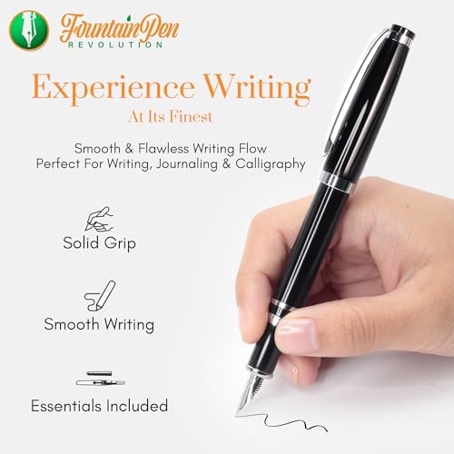 FPR Ambassador Ultra Flex Nib Fountain Pen Set, Black - Refillable Pen w/Cartridges & Converter - Calligraphy Pens for Writing, Journaling & Gifting - Luxury Pens For Smooth Strokes - color: Black