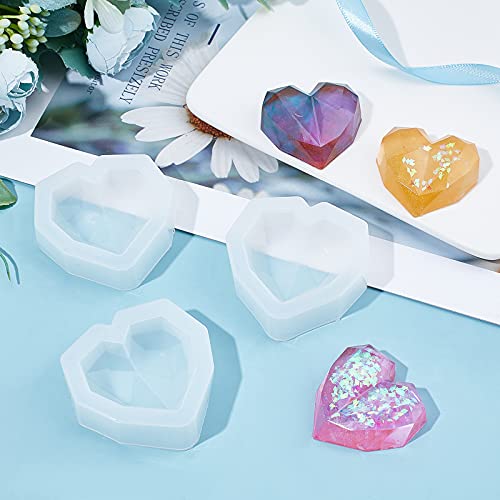 arricraft 10 Pcs Faceted Heart Silicone Resin Molds, Resin Casting Molds for for Resin Jewelry DIY Craft-Clear - color: Faceted Heart