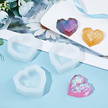 arricraft 10 Pcs Faceted Heart Silicone Resin Molds, Resin Casting Molds for for Resin Jewelry DIY Craft-Clear - color: Faceted Heart
