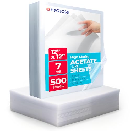 Hygloss 12" x 12" Acetate Paper - 7 Mil Clear Acetate Sheets for Crafts Projects, Cricut Stencil Sheets, Classroom Stencil Sheets, Reusable Transparent Clear Plastic Sheet (Not for Printers) 500 Pack - size: 12 x 12 inch, style: 500 Sheets