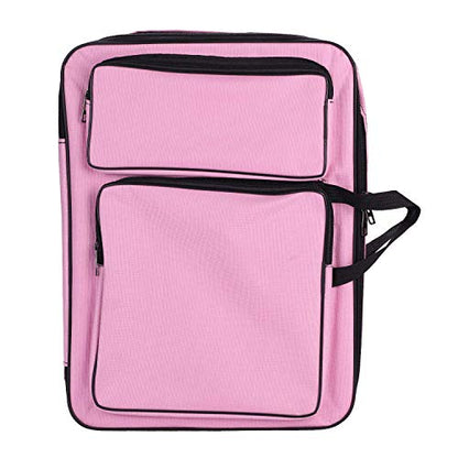 haozaikeji A3 Artist Portfolio Carry Case Bag Portable Waterproof Canvas Shoulder Bag Painting Pad Backpack for Sketching Painting Art Supplies with Shoulder Straps & Carry Handle - color: Pink