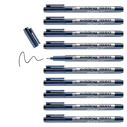 edding 1880 profipen - black - 10 pens - line width 0.7 mm - fineliner pen for precise writing, sketching and technical drawing - fine, metal-encased nib - suitable for use with rulers and stencils - color: 07: 10 Pens - 0.7mm - Black