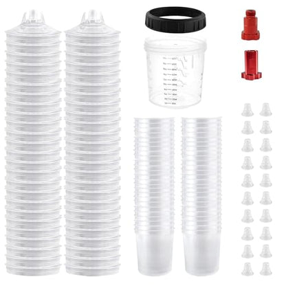 Disposable Paint Spray Gun Sprayer Cup Liners & Lid System, 50 Standard 20 Ounce (600ml) Kit - 190 Mic- 50 Cup Liners, 50 Lids with Strainer, 1Hard Cup with Retainer Ring 20 Plugs,2 Cup Adapter - size: 20 Ounce (190Mic) Kit-50PCS+2 Adapters