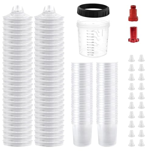 Disposable Paint Spray Gun Sprayer Cup Liners & Lid System, 50 Standard 20 Ounce (600ml) Kit - 190 Mic- 50 Cup Liners, 50 Lids with Strainer, 1Hard Cup with Retainer Ring 20 Plugs,2 Cup Adapter - size: 20 Ounce (190Mic) Kit-50PCS+2 Adapters