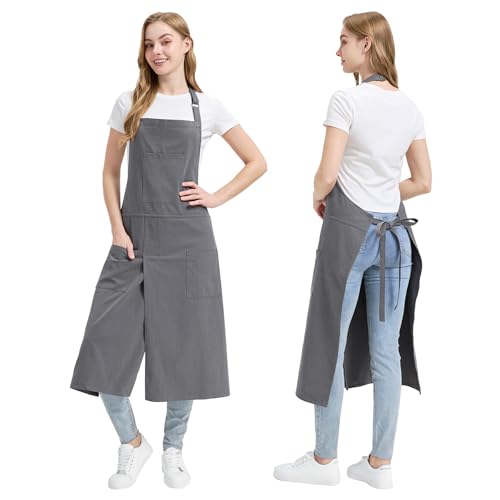 Molaxhome Split Apron with 3 Pockets,Unisex Pottery Apron with Adjustable Strap for Kitchen Ceramics - color: Grey