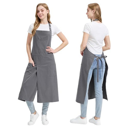 Molaxhome Split Apron with 3 Pockets,Unisex Pottery Apron with Adjustable Strap for Kitchen Ceramics - color: Grey