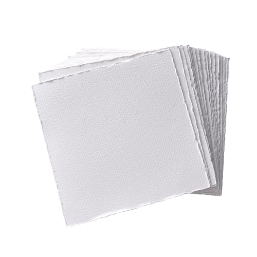 Deckle Edge Watercolor Paper, 100% Cotton, 140 LB, 300 GSM, 8x8”, 30 Sheets Mixed Media Paper for Dry & Wet Technique, Acid Free, tumuarta Blank Cards is Perfect for Greeting Cards & Thank You Notes - size: 8" X 8"