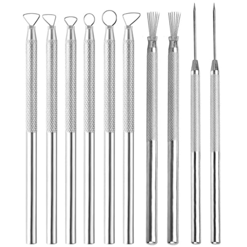 10PCS Clay Sculpting Tools Set, Stainless Steel Pottery Carving Kit with Detail Needles & Loops, for Ceramics, Polymer Clay, Air Dry Clay, Professional Modeling & Detailing Tools