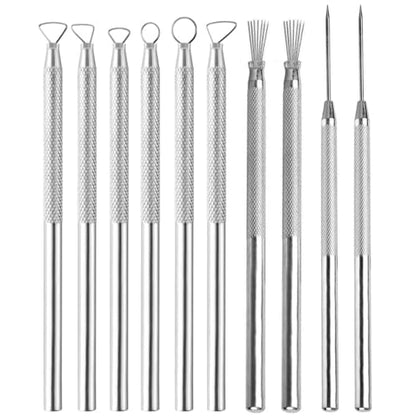 10PCS Clay Sculpting Tools Set, Stainless Steel Pottery Carving Kit with Detail Needles & Loops, for Ceramics, Polymer Clay, Air Dry Clay, Professional Modeling & Detailing Tools