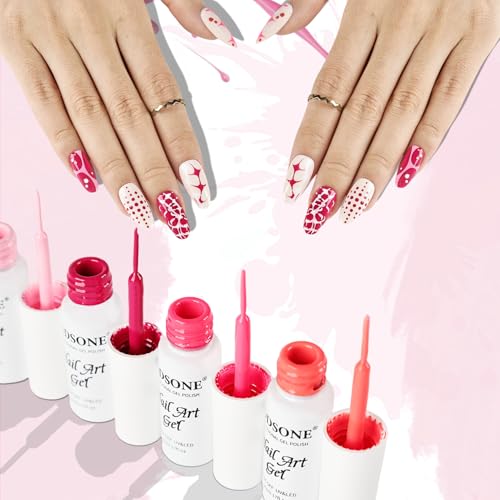 JODSONE Nail Art Gel Liner Set 10 Colors Pink Collection Gel Nail polish Need U V Lamp Cured at Home Salon Design Gifts for Women & Girls - color: LFH01-LFH10