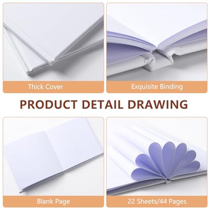 zmybcpack 12 Pack White Hardcover Blank Book 5x5 inch, Hardcover Blank book for Students to Write Stories, Hardcover Sketchbooks Journal（White, 22 Sheets/ 44 Pages Each Notebook） - size: 5x5"(12 pack)