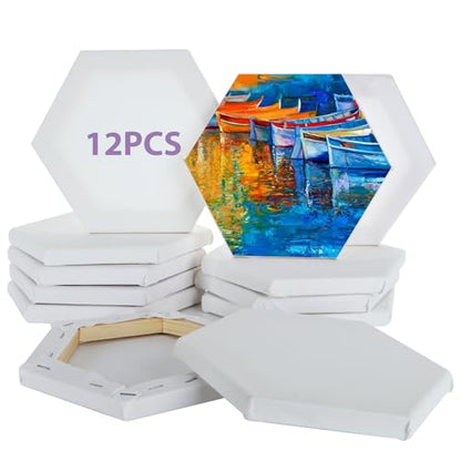 CYEAH 12 Pack Mini Canvas Small Canvases for Painting, 4 Inch Hexagon Paint Canvas Boards White Canvas for Painting, Stretched Paint Canvases Art Supplies