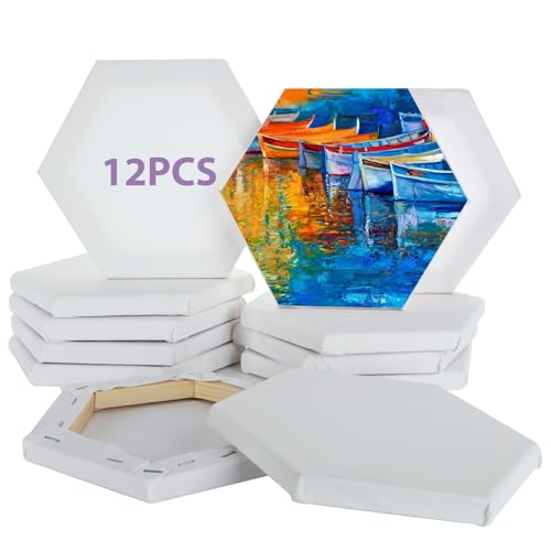 CYEAH 12 Pack Mini Canvas Small Canvases for Painting, 4 Inch Hexagon Paint Canvas Boards White Canvas for Painting, Stretched Paint Canvases Art Supplies