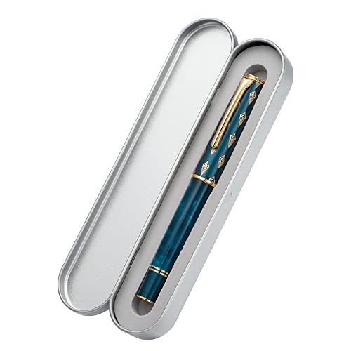 Hongdian N7 Blue Peacock Resin Piston Fountain Pen, Iridium Fine Nib Classic Pen, Smooth Writing Pen with Metal Box - color: Blue-N7, style: Fine Point