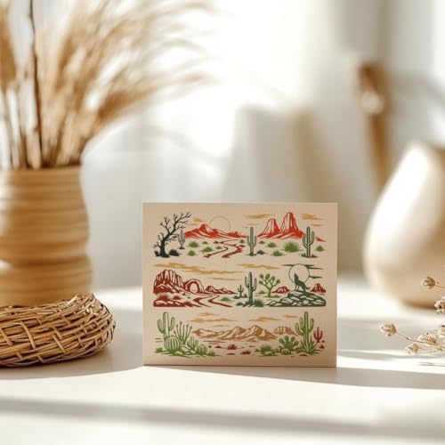 2 Sheets Desert Landscape Silk Screen Stencil, Cactus Mesas Coyotes Self-Adhesive Silk Screen Printing Stencils Reusable Mesh Stencil for Painting on Wall, Wood, T-Shirt, Home Craft Decor - style: Desert Landscape