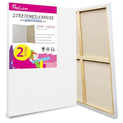 Stretched Canvas for Painting, 2Pack 36X48 Large Canvas for Painting, 15 Oz Triple Primed 2/3" Profile Cotton Professional Artist Quality Blank Canvas,Ready to Paint, Art Supplies for Acrylic, Oil - size: 2PK 30x40