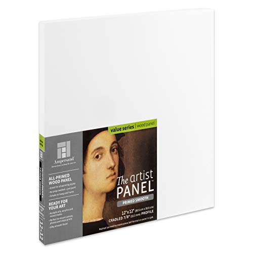 Ampersand Art Supply Primed Smooth Artist Panel | 12" x 12" | 7/8" Cradled Profile | Gessoed Wood Painting Panel for Oil, Acrylic & Mixed Media | Canvas Board & Wood Panel Alternative - color: 7/8" Cradled Profile, size: 12" x 12"