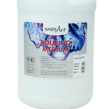 Handy Art Acrylic Pouring Medium, 64 oz Bottle, Clear Gloss Finish | High Flow Paint Pouring Medium with Smooth & Fluid Consistency, Economical Size, Certified Safe & AP Non-Toxic, Made in USA - color: Pouring Medium, size: 64 Fl Oz