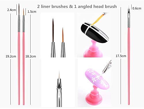 FULINJOY 20PCS Nail Art Design Tools, 15PCS Painting Brushes Set with 5PCS Dotting Pens - color: 20pcs - pink