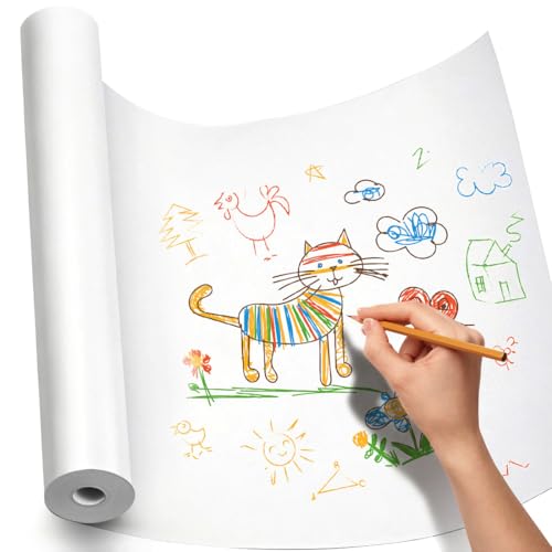 PerkHomy Craft Paper Roll 15" x 600" Kraft Paper White Easel Paper Roll for Gift Wrapping Moving Art Floor Covering Packing Painting Drawing Paint Poster Chart Paper (White, 15" W x 600" L (50')) - color: White, size: 15" x 600" ( 50' )