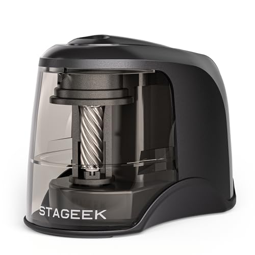 STAGEEK Electric Pencil Sharpener, Plug in or USB/Battery Operated. Fits No.2 and Colored Pencils (6-8mm). Great for School, Classroom, Office and Home(Black) - color: Black