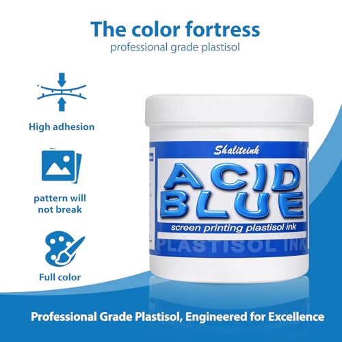 Shaliteink® Screen Printing Plastisol Ink Acid Blue - Highly Opaque Screen Printing Ink for Cotton, Polyester and Other Fabrics (16oz.) - color: Acid Blue, size: 16 fl oz