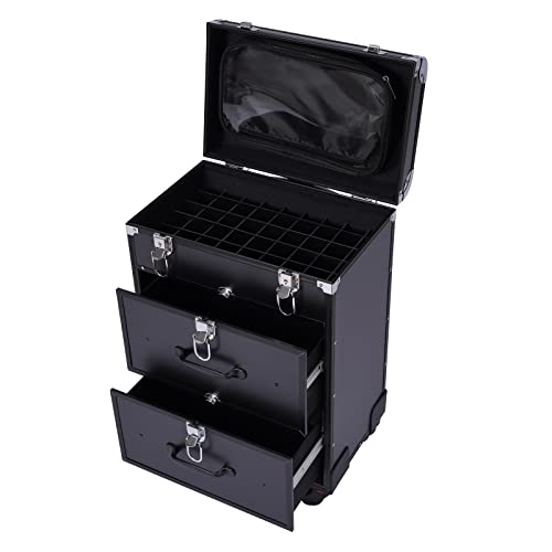 Rolling Makeup Case Cosmetic Train Cases Large Cosmetic Trolley with Locks Cosmetic Storage Organizer Travel Case Salon Barber Case for Makeup Artist Tattooist Nail Tech Hairstylists (Type D, Black) - color: Black, style: Type D