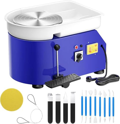 Pottery Wheel Pottery Forming Machine 25CM 350W Electric Pottery Wheel with Foot Pedal DIY Clay Tool Ceramic Machine Work Clay Art Craft (Blue) - color: blue