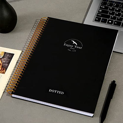 FLYING EAGLE Spiral Dot Grid Notebook Journal 8.5 x 11 Large Dotted Paper Notebook 210 Pages Hardcover Spiral Notebook for Men Women, Black - color: Black, size: dotted