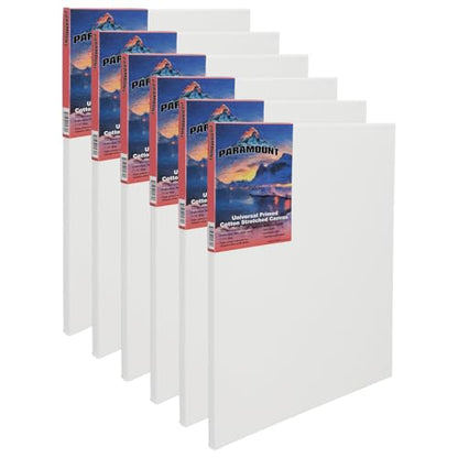 Paramount Canvas for Painting - Pack of 6, 12x24 White Canvases- 11/16" 100% Cotton Stretched Canvas, Triple-Primed for All Media, Medium Tooth, Back-Stapled, 12oz Primed Weight, Wood Stretcher Bars - size: 12x24" - Box of 6