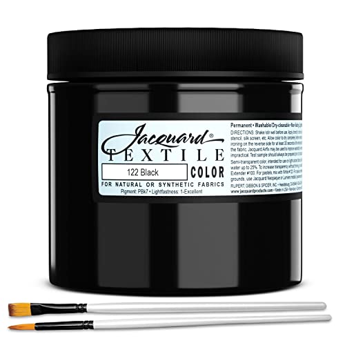 Moshify Jacquard Products Black Textile Color Fabric Paint 8-Ounces - Bundled Brush Set - size: 8 Fl Oz (Pack of 1)