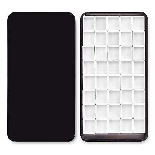 Watercolor Tin Palette Paint Case with 40Pcs White Plastic Empty Half Pans Carrying Magnetic Stripe, Artist Paints Pan Kits for DIY Watercolor Oils or Acrylics Painting Black - color: Black