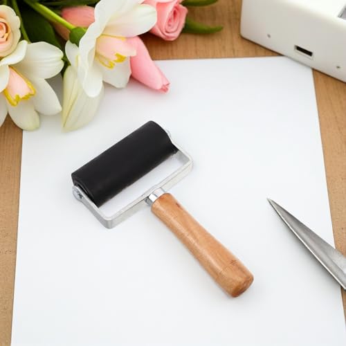 VICASKY 6 Pcs Rubber Paint Roller Ink Rollers with Wood Handle - Printmaking Tools for Crafting Stamping Scrapbooking DIY Home Art Parties