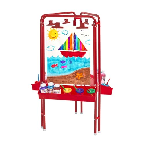 Colorations 3-Way Indoor/Outdoor Acrylic Panel Easel, Adjustable Art and Craft Painting Easel - style: 3-Station, Red