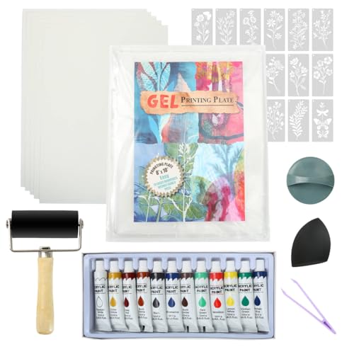 Gel Printing Plate kit - Gel Plate Printing for Mixed Media Art, 8" X 10" Gel Plate,Printing Supplies, Reusable Gel Plate Kit for Card Making, Brayers for Gel Printing, Printmaking Supplies Home Decor